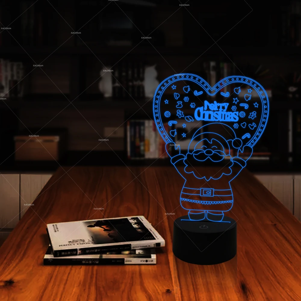 Мультяшный дизайн Санта Клауса 3d красочные ночные светильники 7 цветов в