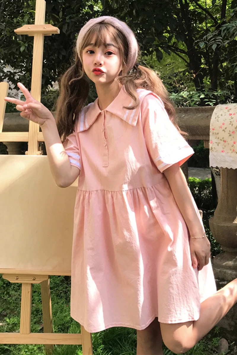 Милые летние женские платья в стиле Харадзюку милое студенческое платье с