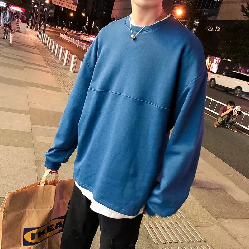 

Spring and Autumn Holiday Two Round-collar Sanitary Apparel Men's Port Bf Loose Korean Edition Trendy Top Uzzang Handsome