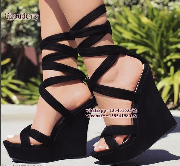 Сандалии женские на высокой танкетке босоножки-гладиаторы толстой платформе с