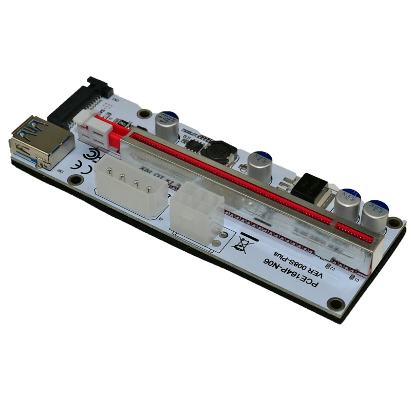 Переходник Riser 008s Plus, Кабель-адаптер для Райзер с 1X на 16X разъемом PCI-Express 60 см, USB 3,0, 4-контактный 6-контактный разъем SATA для майнинга BTC