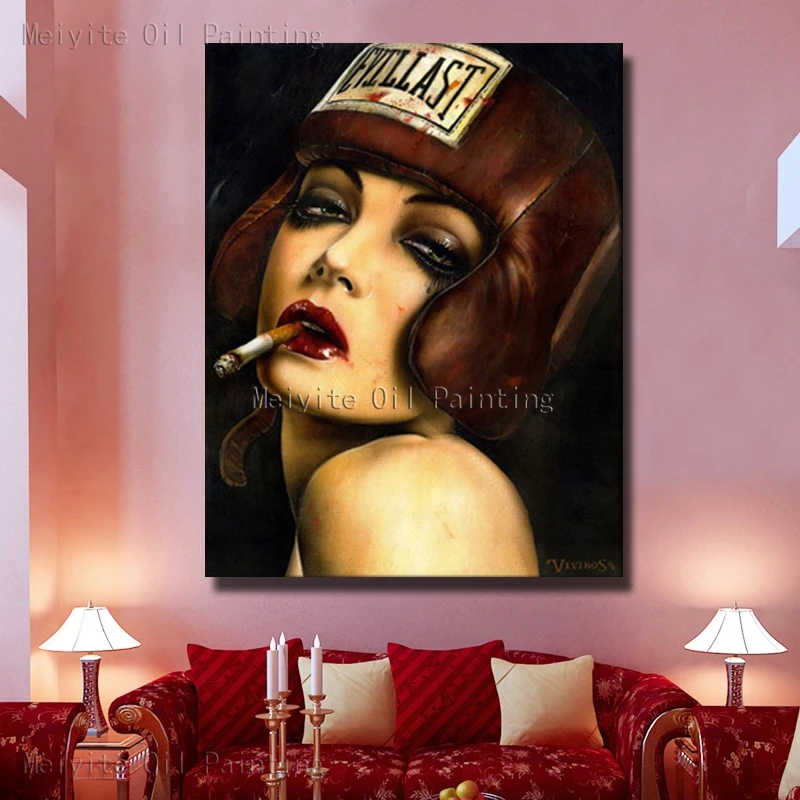 Картина маслом Курить Готическая девушка модная ручная роспись дешевые