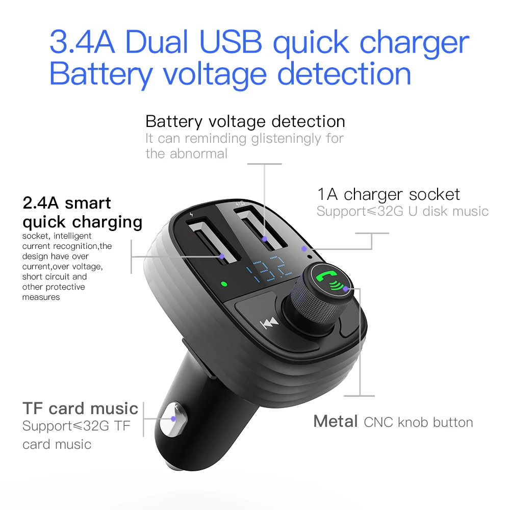 Bluetooth автомобильный комплект MP3 плеер LED Dual USB Автомобильное зарядное устройство