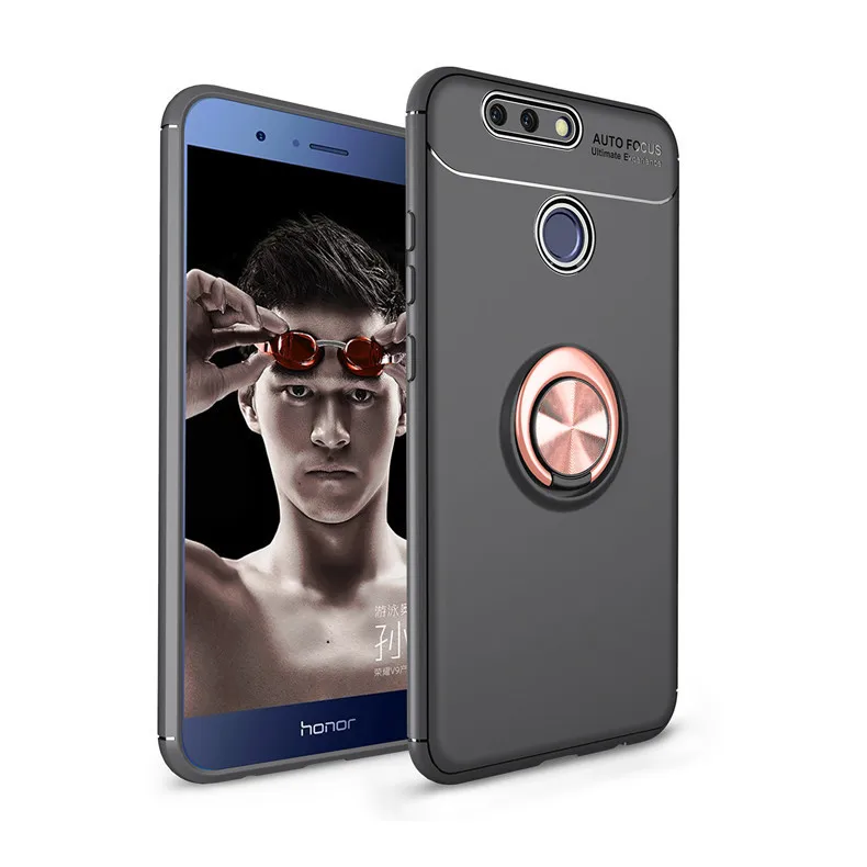 Black and Rose Gold Чехол для huawei Honor 8 Pro, чехол для Honor 8 Pro, чехол для телефона с магнитным кольцом на палец, задняя крышка для huawei Honor V9 - Цвет: Black and Rose Gold