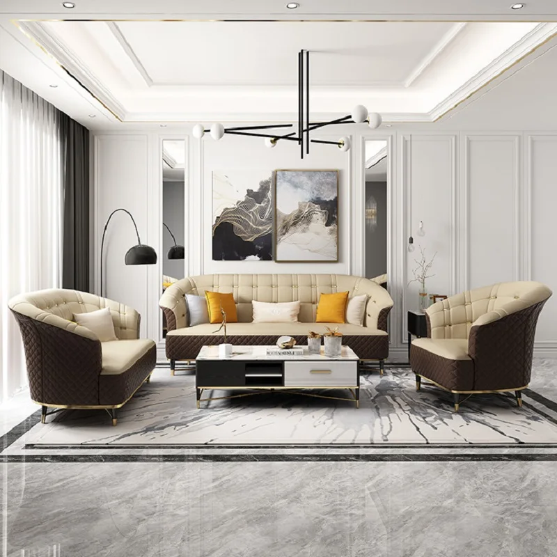 Роскошный 3 местный современный синтетический кожаный диван для домашней