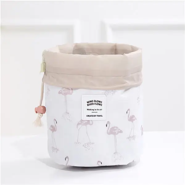 white flamingo Фиолетовая косметичка 1 шт., водонепроницаемая цилиндрическая косметичка на шнурке, Женская дорожная косметичка, Прямая поставка - Цвет: white flamingo