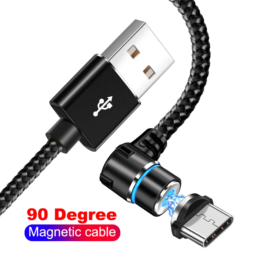 Магнитный кабель OLAF 90 градусов 3A Быстрая зарядка зарядное устройство Micro USB Type C