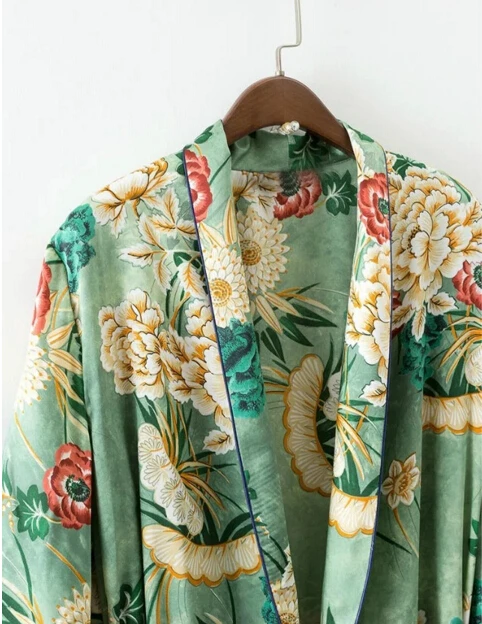 Кимоно женское с цветочным принтом и поясом в этническом стиле|cardigan blouse|blouses