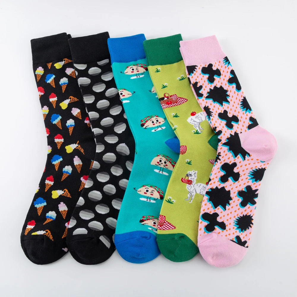 Забавные мужские хлопковые носки Harajuku креативные Альпака головоломка мороженое узор модные носки для лодок Новинка Платье Свадебные носки