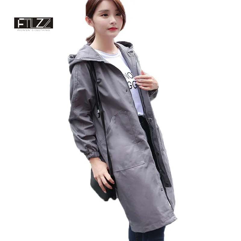 Female Hooded Trench Coats New 2018 Women Causal Army Green Medium Long Mujer Spring Autumn Harajuku Windbreaker Feminina|hooded trench coat|trench