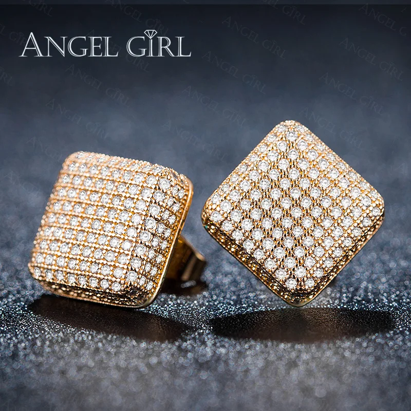 Высокая золотой цвет квадратный вымощенные micro AAA циркон Серьги гвоздики для Для