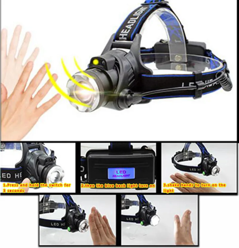 

Sensor high bright Led Q5 Headlamp Headlight flashlight Zoomable Head Lamp lampe frontale Torch light for Fishing camping