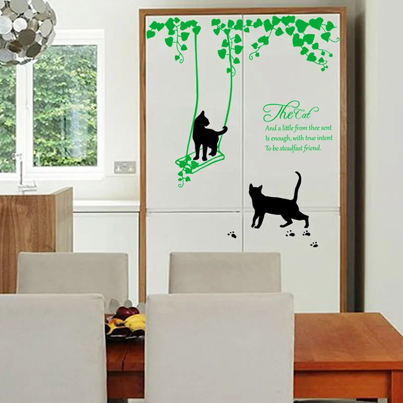 Green Garden and Black Cats Room Bedroom Decoration Removable PVC Wall Sticker | Дом и сад