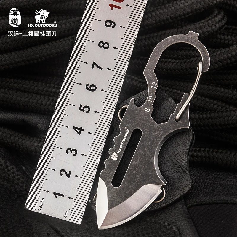 

HX OUTDOORS Multi-Functional Fixed Blade Knife 4Cr13Mov Ti-Coated Stonewashed Camping Knives With Tail Cone Outdoor EDC Knife