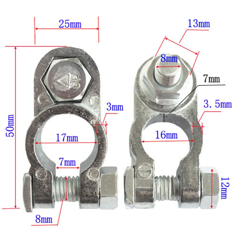 

2Pcs Positive & Negative Cargo Type Zinc Coat Battery Terminals Clamp Connectors