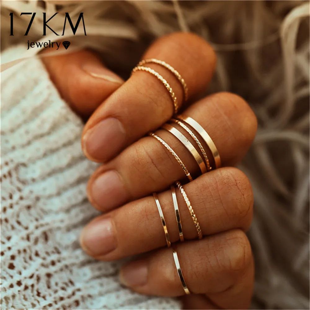 17 км Boho Винтаж золотой цвет костяшки кольца набор для женщин геометрический круглый твист переплетения палец кольцо женская мода ювелирн кольцо anillos mujer обручальные кольца кольцо женское