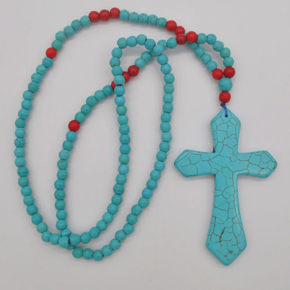 

Ожерелье с крестом Blue Howlite 28 дюймов, модные ювелирные изделия F211