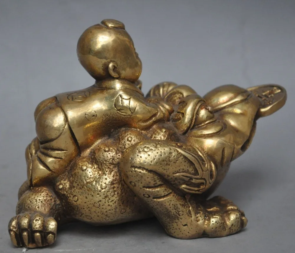 6 &quotКитайский латунный по феншуй медный Liu пьет золотую жабу Бог жаба bufo статуя |