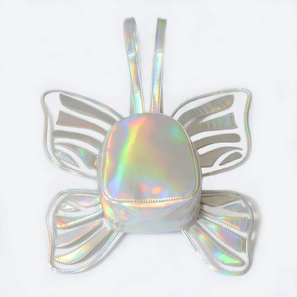 Веселое Harajuku Лазерная Мистик мини Бабочка Рюкзак Голограмма красочные толстовка