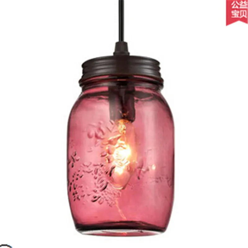Винтаж конфеты ручной работы Цвета Led E27 Стекло Jar бутылка подвесной светильник