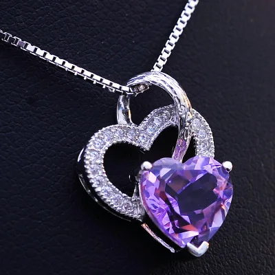 925 серебро Forever Love три сердца суперпозиция романтический фиолетовый фианит