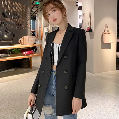 Chaquetas осенняя куртка с длинными рукавами женские формальные пальто зеленые черные однотонные офисные рабочие длинные женские куртки 5025 80 - Цвет: Черный