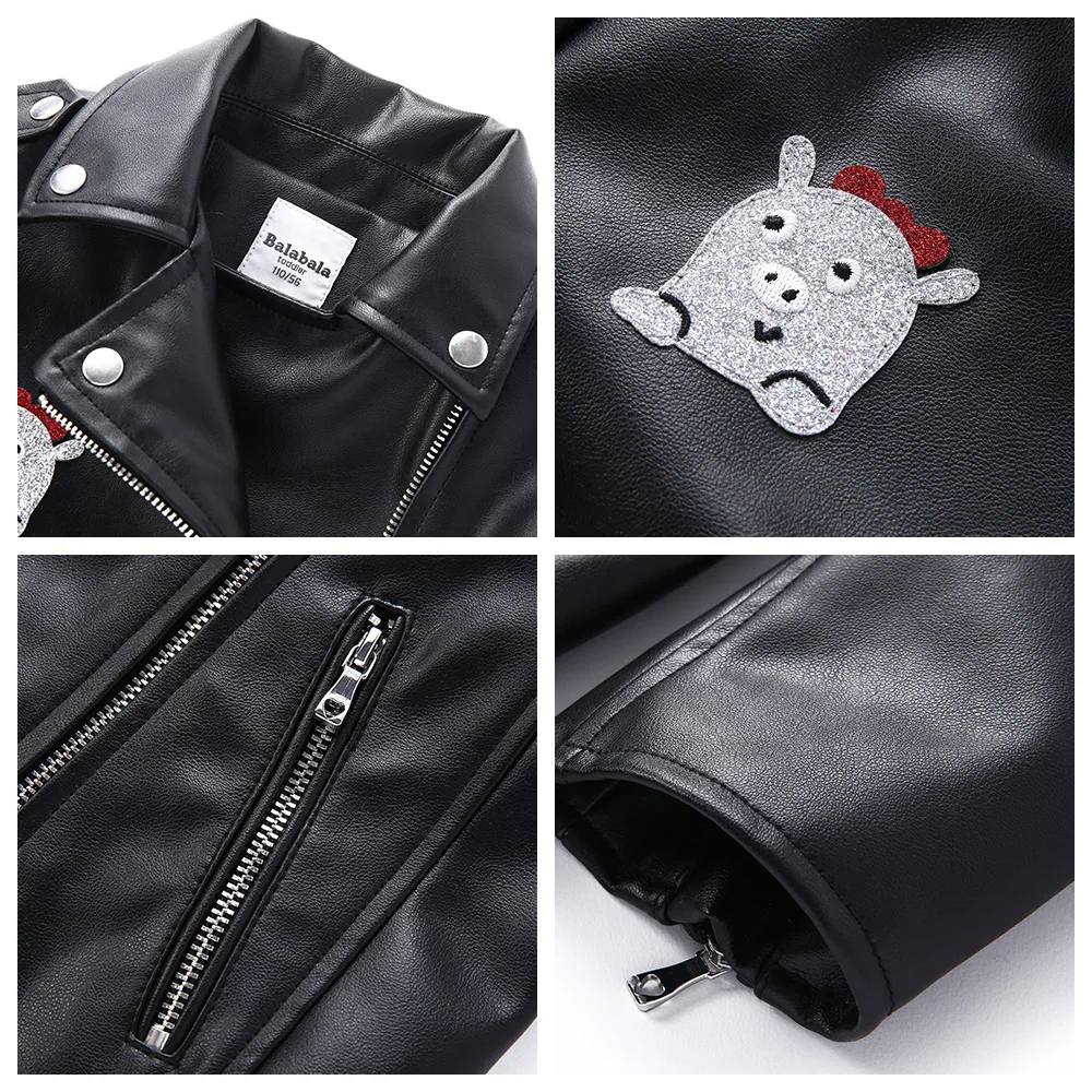 Balabala Kids Girls PU Leather Biker Jacket Toddler Girl Moto Children Winter Coat Outwear Clothes Clothing | Детская одежда и