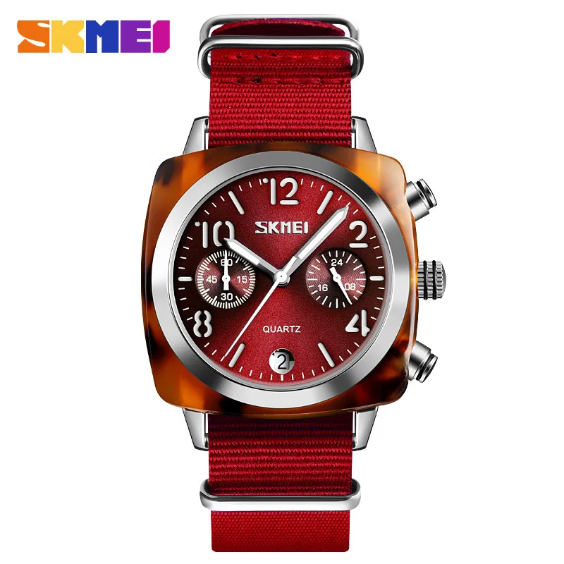 Silver Red SKMEI Роскошные Брендовые женские часы, кварцевые наручные часы, женские часы с таймером, водонепроницаемые часы с несколькими циферблатами, Relogio Feminino - Цвет: Silver Red