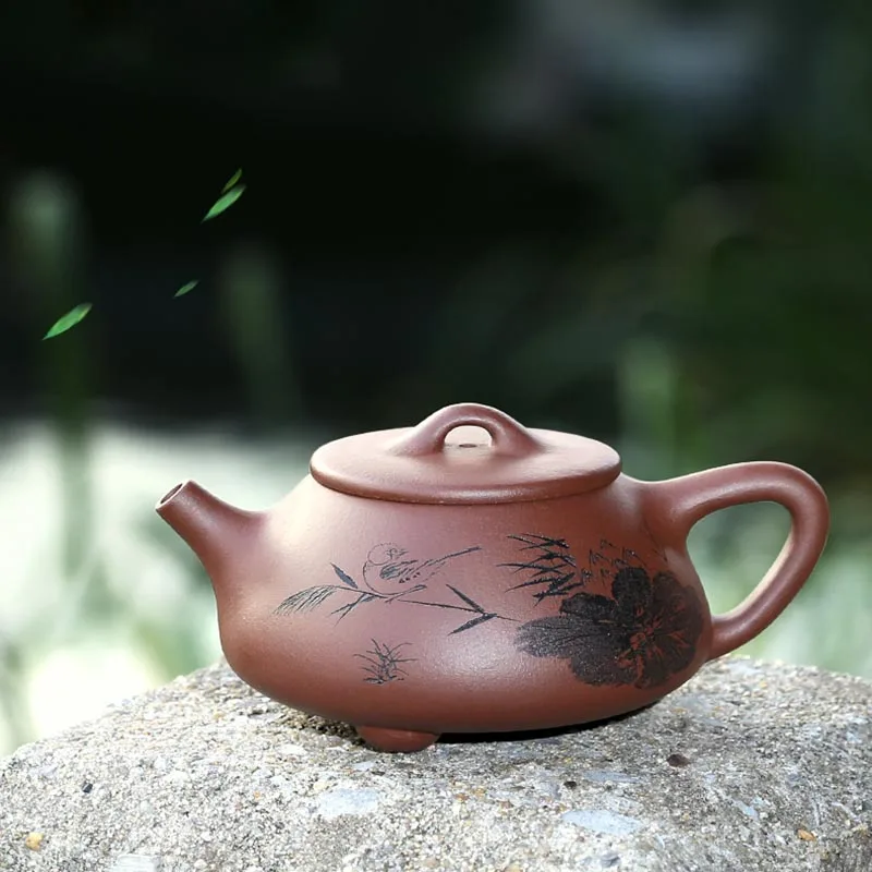 220ML Yixing Purple Clay Teapot Raw Ore Zisha Pot Hand Painted Lotus Leaves Pattern Teaware Tea Ceremony Puer Oolong Kettles | Дом и сад