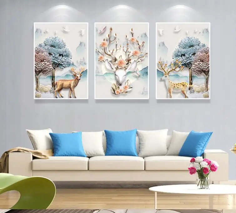3 шт. декоративные настенные картины деревья удачи в западном стиле