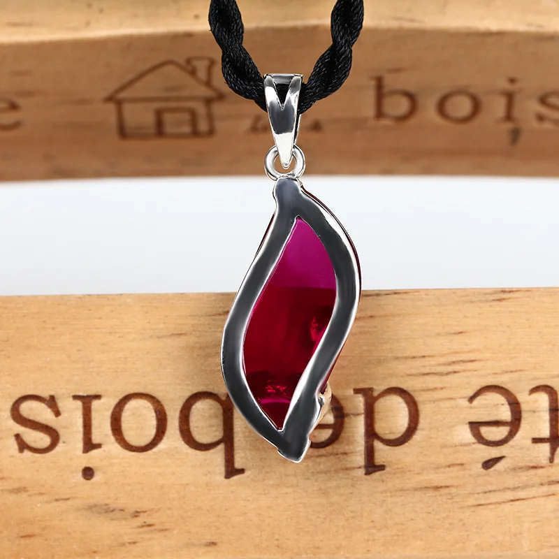 Ожерелье из стерлингового серебра рубин подвески веревка длинное ожерелье