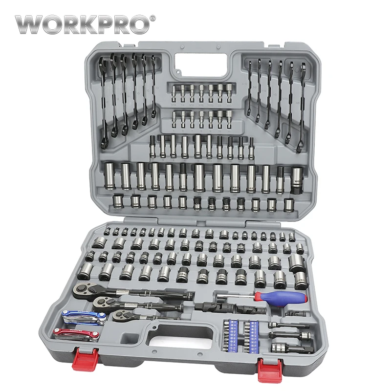 WORKPRO 164 шт. Набор инструментов Набор торцевых ключей ручные инструменты для ремонта автомобиля Набор инструментов Набор торцевых головок трещотка гаечные ключи