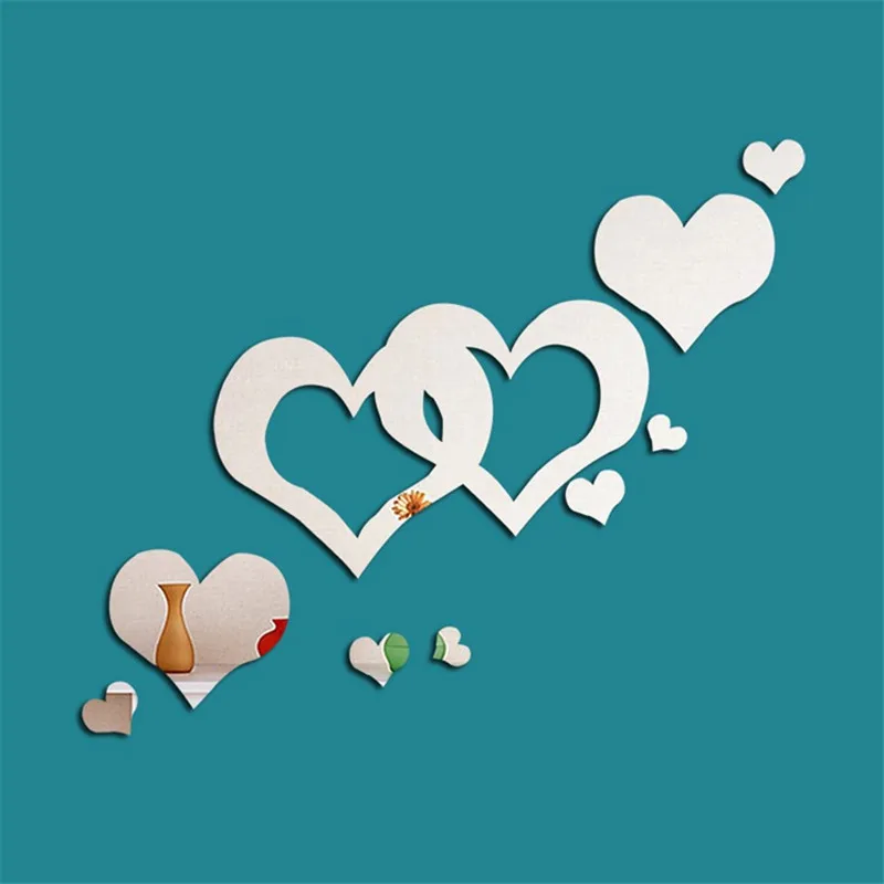 3D наклейки на стену с зеркалом в форме сердца настенные Стикеры для телевизора