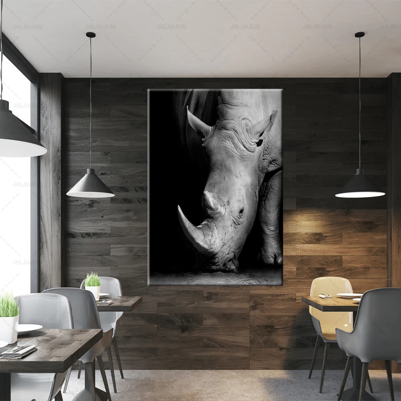 Nordic Black and White Posters Wall Art Rhinoceros Print on Canvas Animal Pictures for Living Room Home Decor | Дом и сад