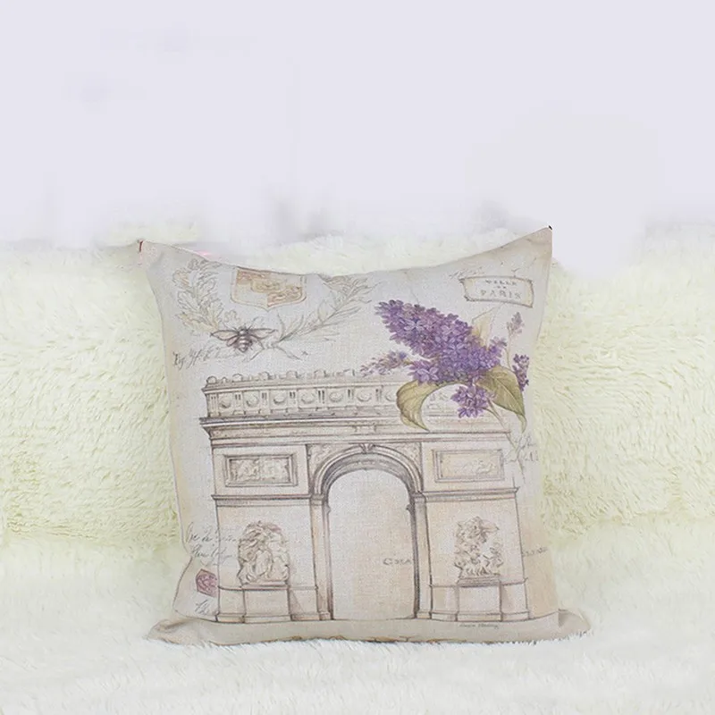 Модная наволочка из хлопка и льна с принтом в виде Парижа квадратная винтажная