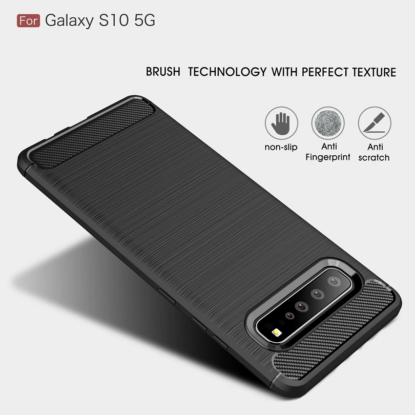 For Samsung Galaxy S10 5G Carbon Fiber Case Anti-knock Soft TPU Brushed Rugged Rubber Armor Silicone Hybrid Phone Cover | Мобильные