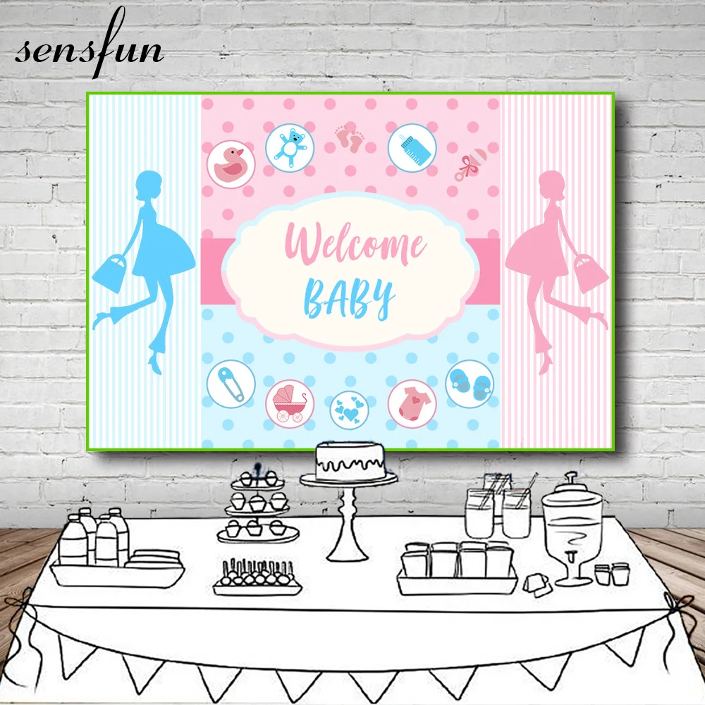 

Sensfun Photography Background Baby Shower Pink Blue Gender Reveal Party Backdrop For Photo Studio Customized 7x5FT Vinyl