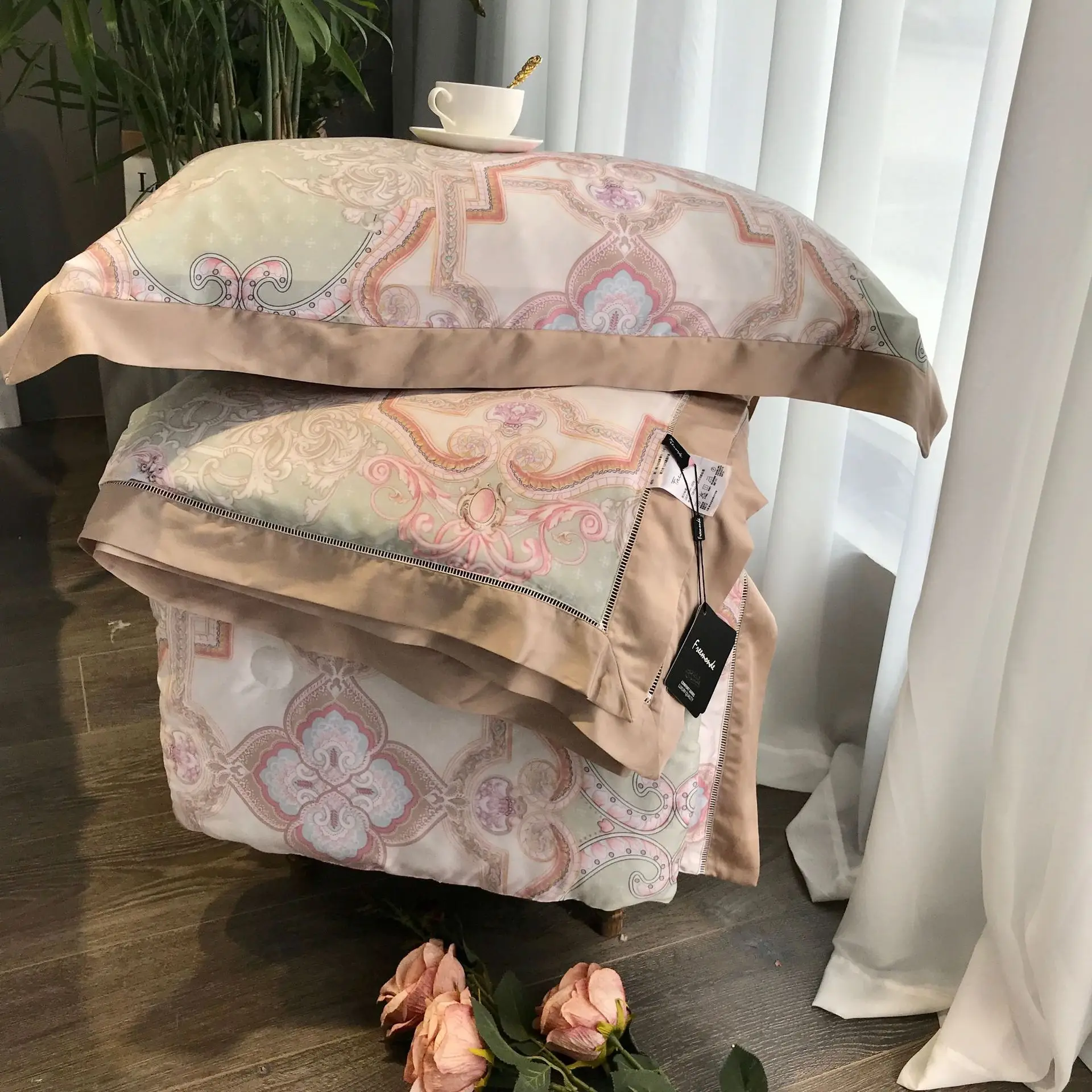Abbiemao высококачественное постельное белье из хлопка Tencel, комплект из 4 предметов, кружевное шелковое постельное белье на весну/лето, размер queen/King