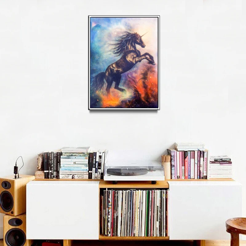 Алмазная мозаика 5D &quotсделай сам&quot полная вышивка круглая звездная лошадь