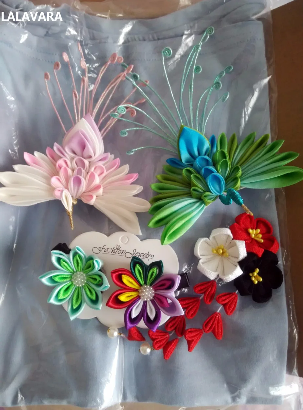 LALAVARA Заказные азиатские традиционные аксессуары для волос tsuami Kanzashi Шелковый Павлин шпилька для волос большой счастливый птица чародей