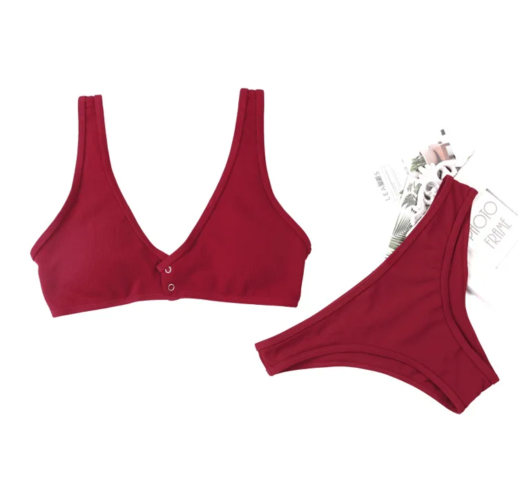 2019 купальник для девочек с пуговицами армейский зеленый сексуальный Бразильский