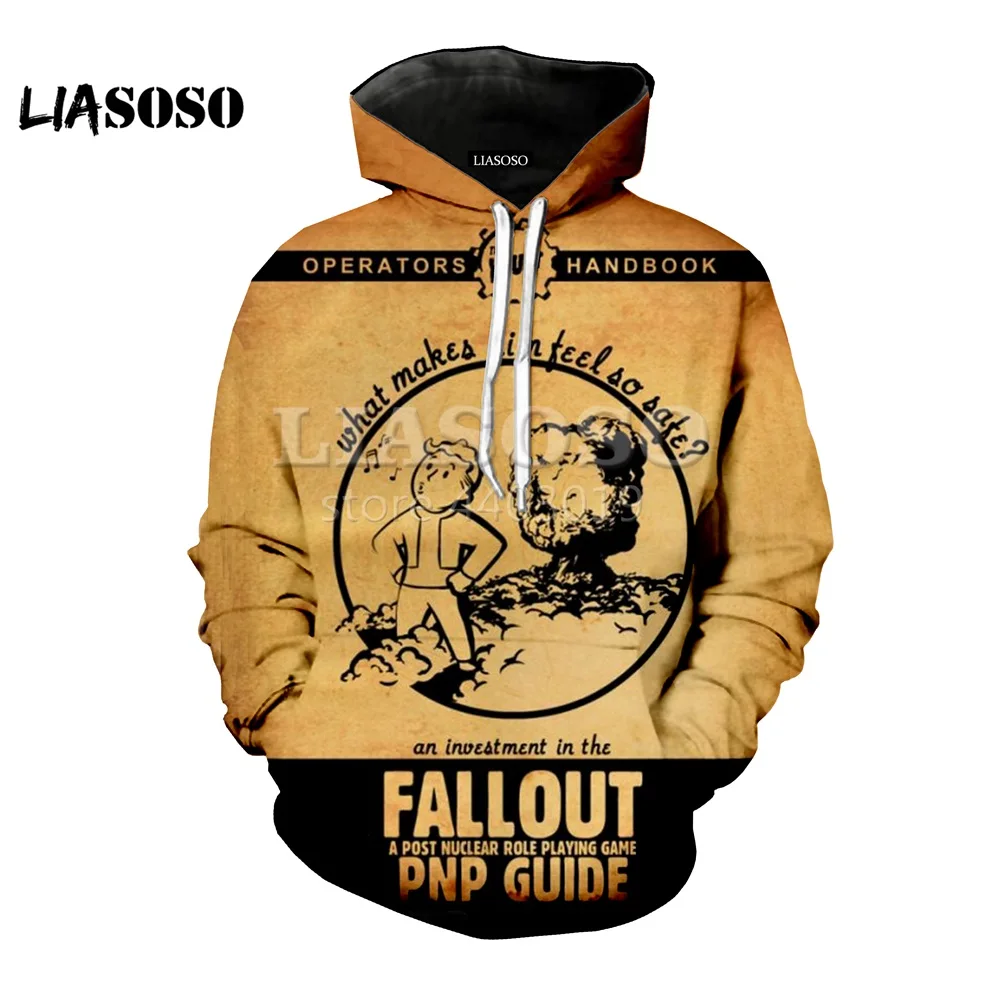LIASOSO новая 3D цветная печать верхняя одежда Fallout 4 игры персонажа женщин мужчин, 3D печать женский свободный пуловер с капюшоном SE1086