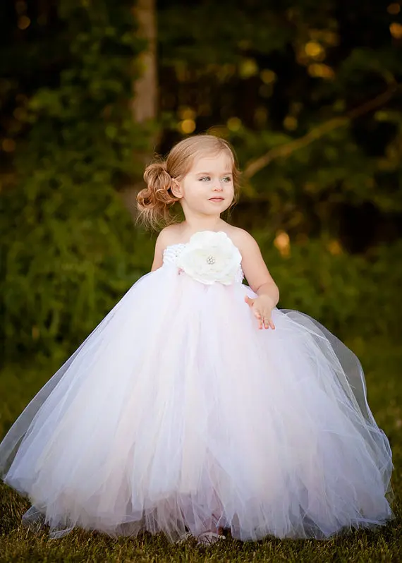 Beautiful Girls Purple Tutu Dress Kids Fluffy Crochet Long Tulle Tutus Ball Gown with White Flower Children Wedding Party | Детская