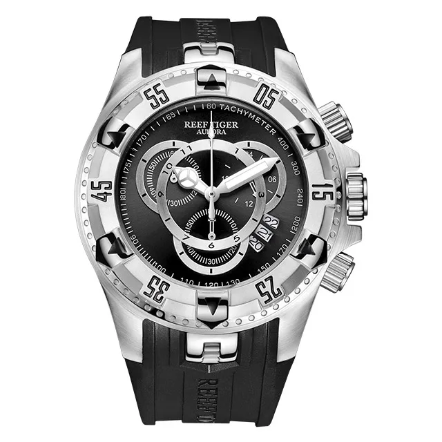 Reef Tiger/RT дизайнерские спортивные часы Супер Светящиеся с хронографом даты все черные резиновые ремешок повседневные часы RGA303-2 - Цвет: RGA303-2-YBB