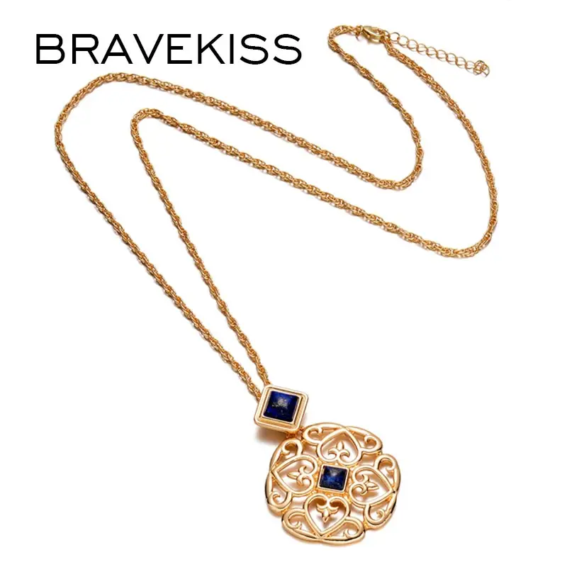BRAVEKISS винтажное золотое ожерелье с подвеской s натуральный камень цветами из