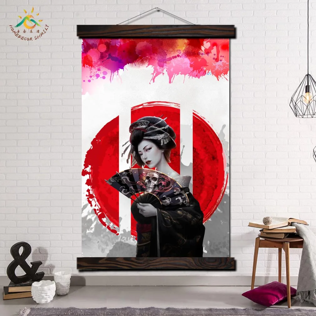 Настенная картина Red Sun Geisha японское современное искусство Постер и изображение