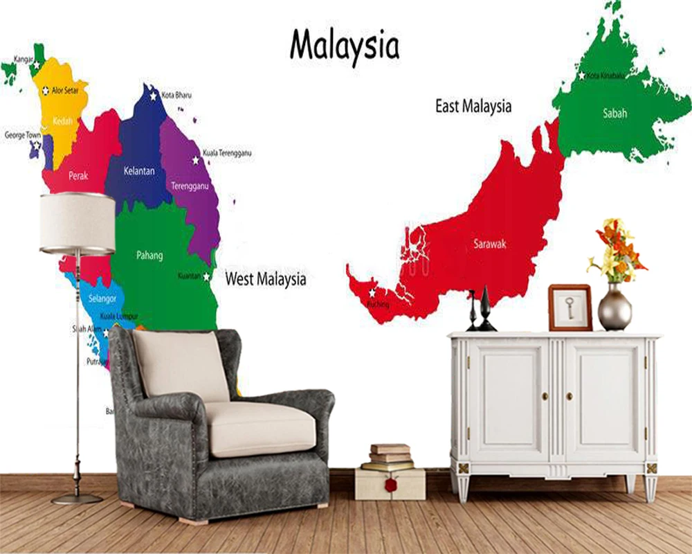 Пользовательские 3d обои Малайзия карта росписи используется для гостиная