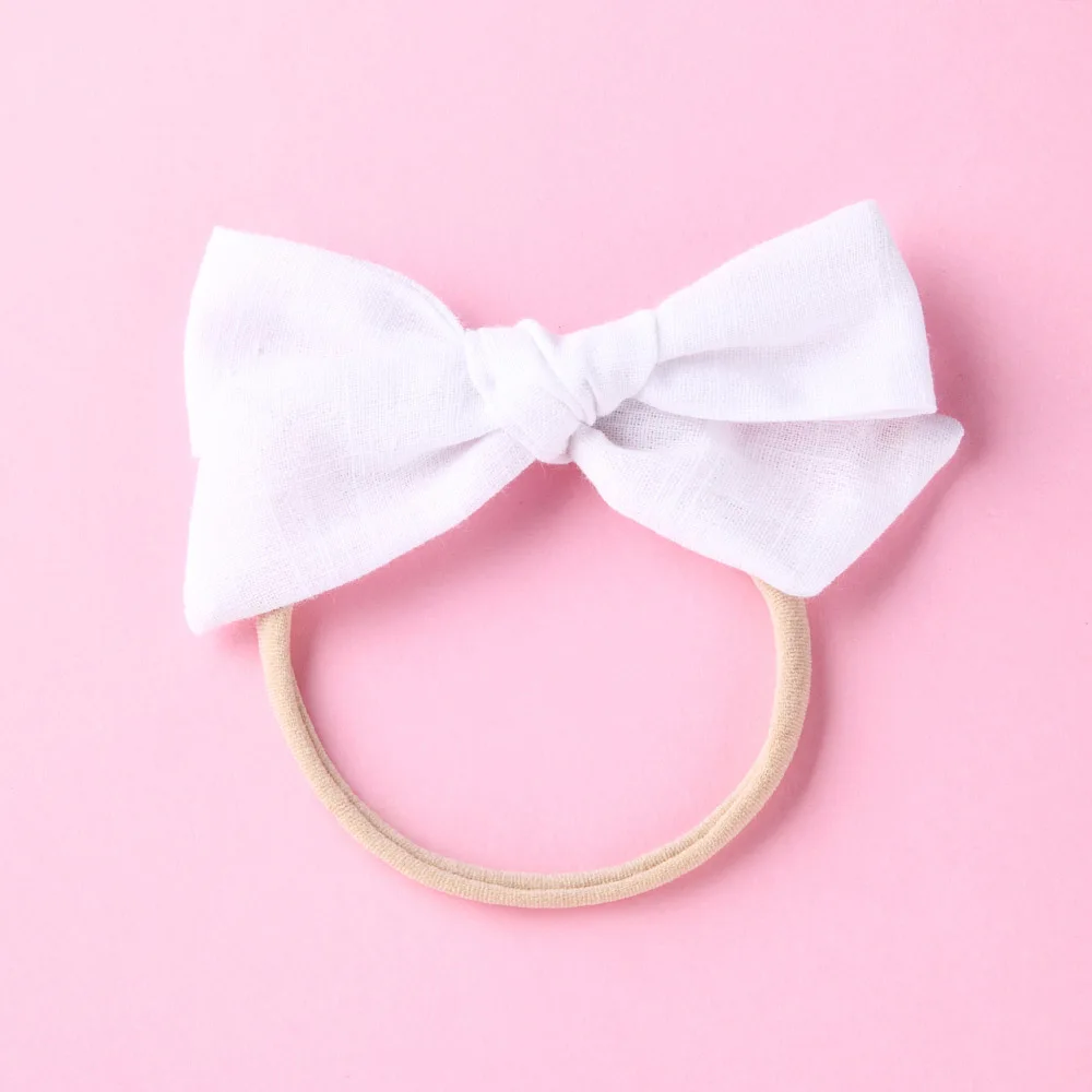 White with band Handtied School Girl нейлоновый бант или заколки для волос, цветочный принт тканевый бант повязки на голову Baby Shower подарок - Цвет: White with band