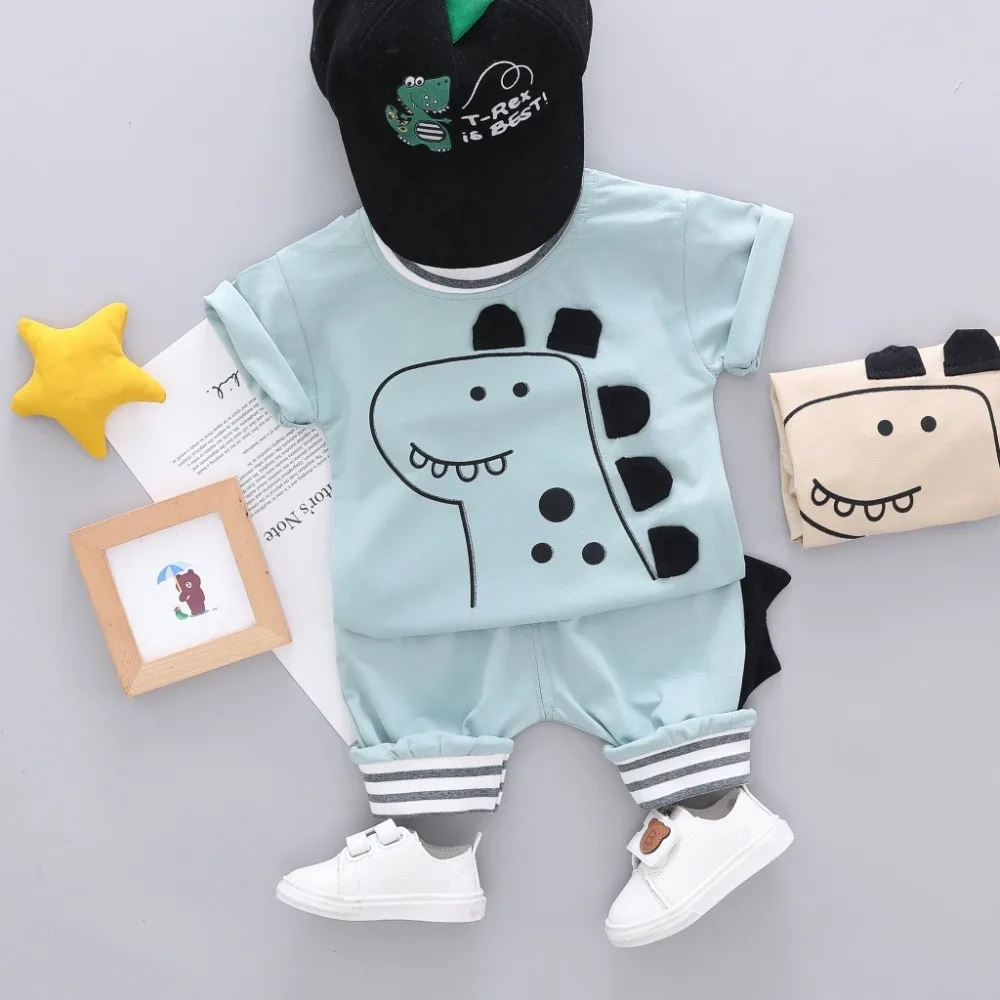 2019 Summer Baby Girls Boys Clothes Sets Toddler Infant Clothing Dinosaur T Shirt Shorts Kids Child Costume | Детская одежда и