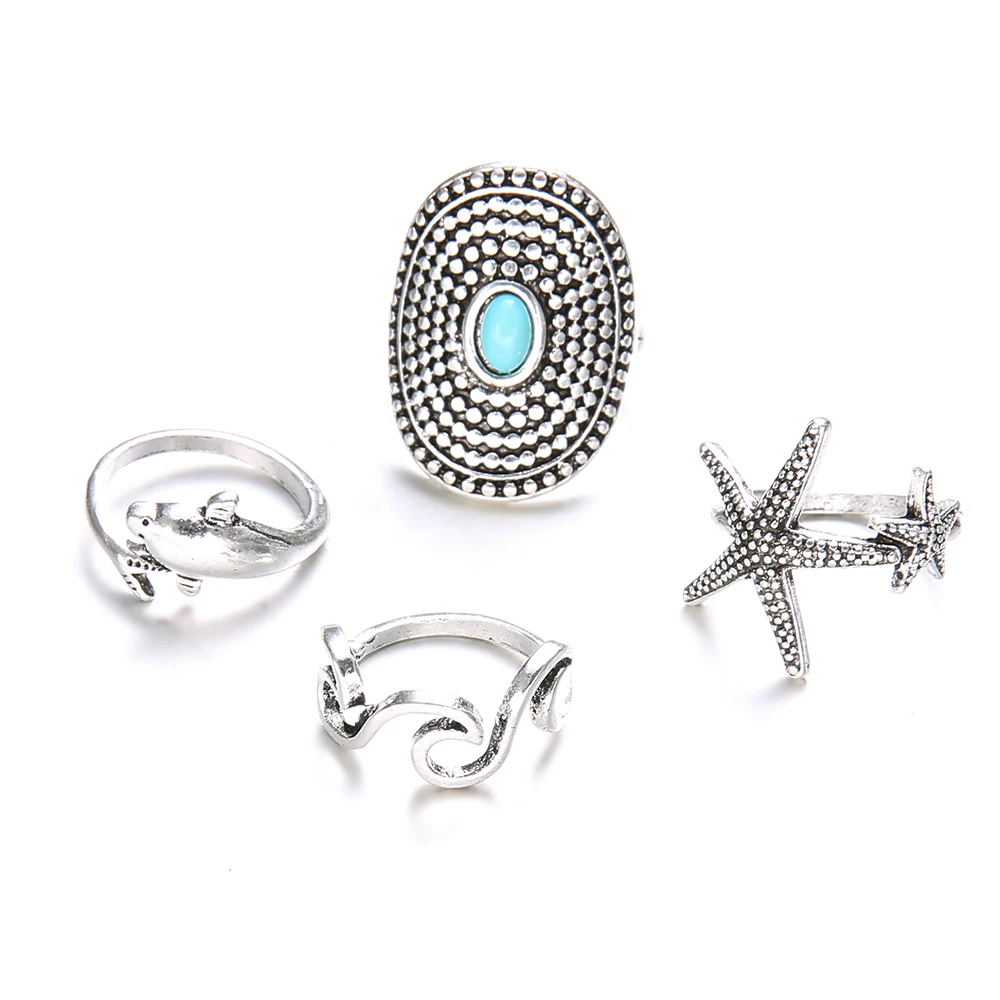 4 шт./компл. богемные Дельфин волна Морская звезда кольцо для женщин Винтаж